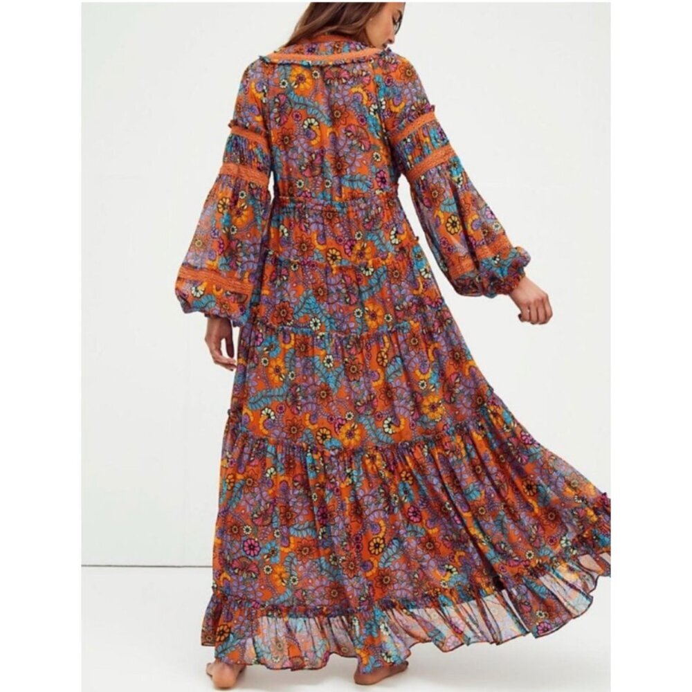 Free People Cassis Printed Pleated Chiffon Maxi Dress - Picture 3 of 10